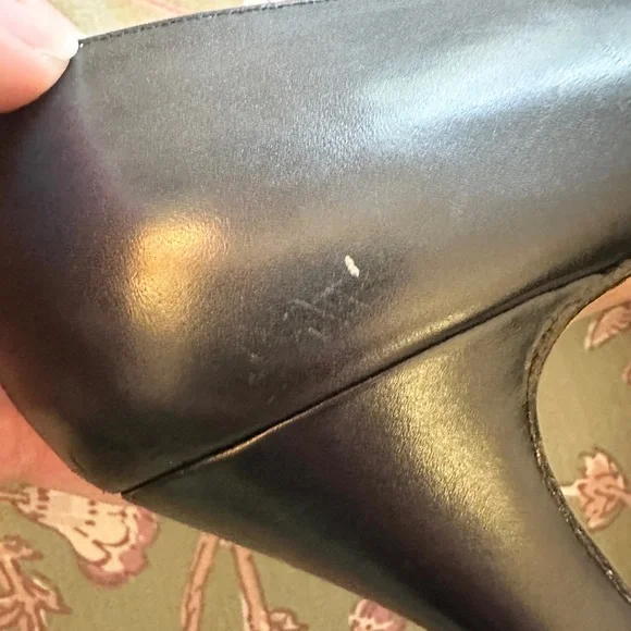 Vintage Ferragamo Cone Heels Navy Pumps 7.5 AA Narrow Pump 2.5” Italy Leather - Picture 13 of 16